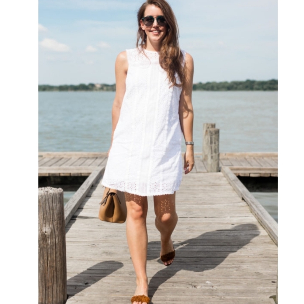 Three Hearts Eyelet Sleeveless Shift Ivory Dress. Underlined. Like New!